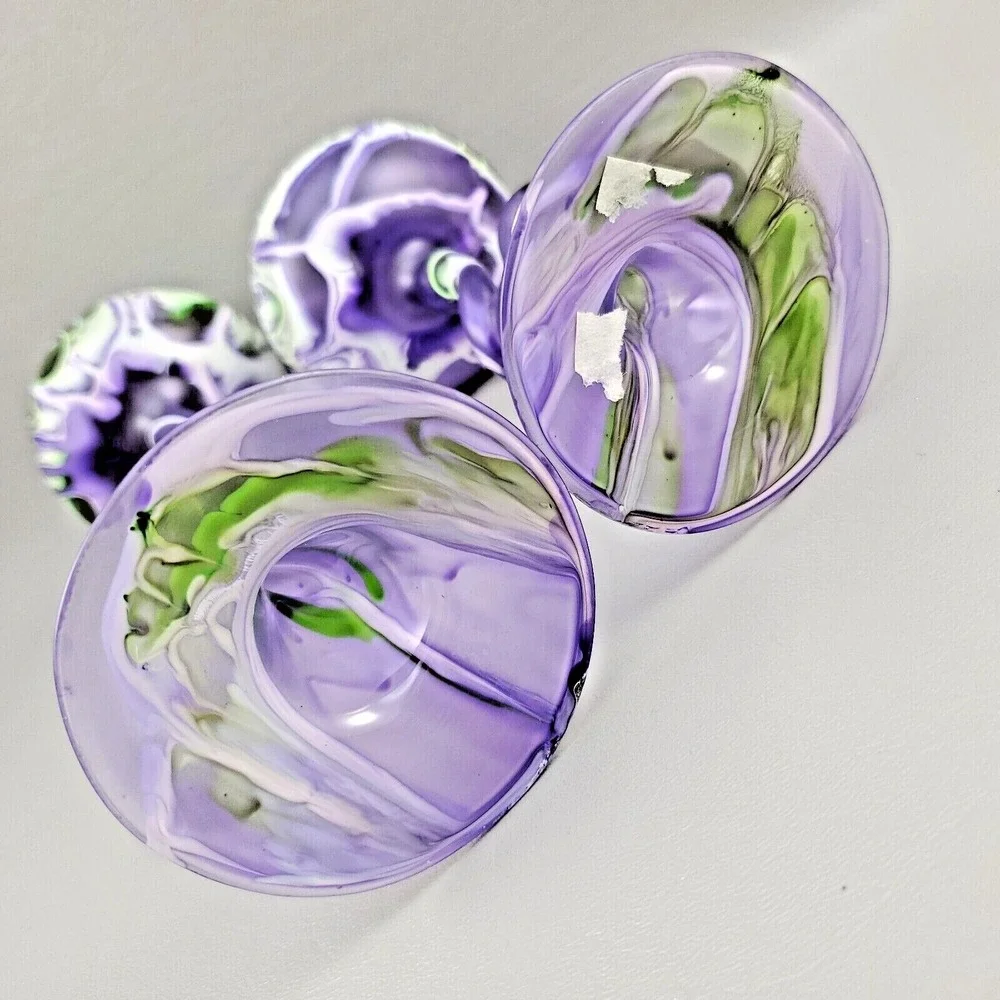 Flame Glow Oil Lamp Penco Hand Blown Glass Intertwined Stems Candle Purple Green